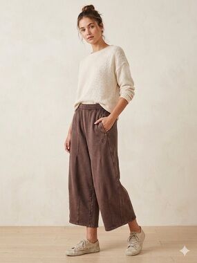 NWT Free People Wide-Leg Crop Pants in Washed Brown